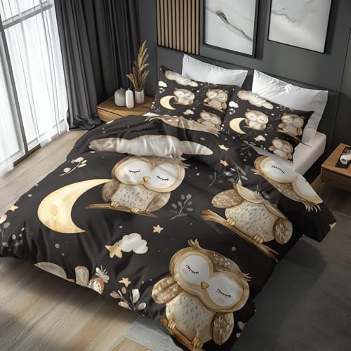 Generisch Bettwäsche 155x220 Eule Design, 2teilig - Cartoon Vögel Bettbezug und 1 Kissenbezug 80x80, Wendebettwäsche, Schlafzimmer Deko, Mikrofaser, mit Reißverschluss SD-1266
