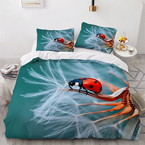 AKATIE Pusteblume Bettbezug 200 x 200 cm, für Jungen, Mädchen, 3D-Motiv, Bettwäsche, weich, Mikrofaser, Bettbezug für Einzelbett mit 2 Kissenbezügen, 50 x 75 cm