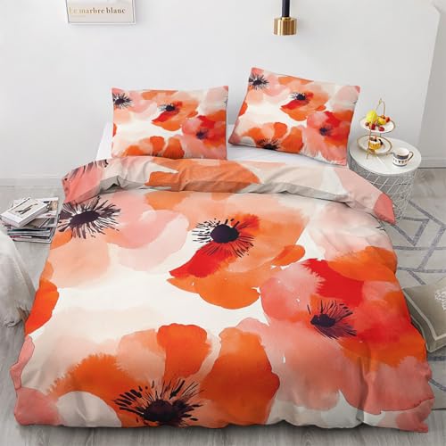 GEDAEUBA Winter Bettwäsche 135x200 Mohnblumen - Mohn Bettbezug 135 x 200 2er Set, Wendebettwäsche und Kissenbezug 80x80, Weiche & Angenehme Mikrofaser Bettwäsche-Sets mit Reißverschluss