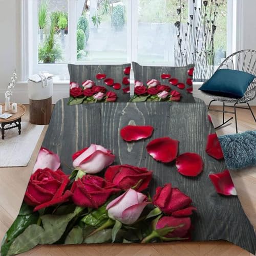 TACOKI Bettwäsche 140x200 Planke, 3D Muster Rose Bettwäsche Set Weich Kuschelig Mikrofaser Bettbezug mit Reißverschluss Bettbezüge + 2 Kissenbezug 80x80 cm c5030