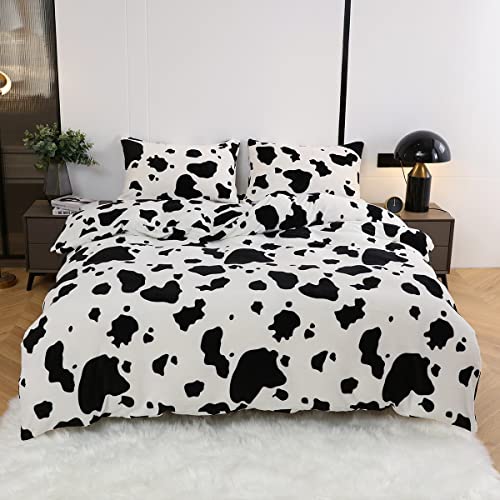 Gezu Cashmere Touch Bettwäsche Flanell 135x200cm Schwarz Weiß Kuhmuster Nicky-Teddy Plüsch Bettwäsche Set und Kissenbezug 80x80cm Wendebettwäsche Garnitur Set mit Reißverschluss