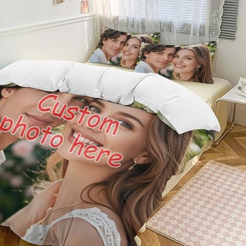Uniqora Personalisiert Bettwäsche Sets, Bettwäsche mit Eigenem Foto/Text und Kissenbezug, Personalisierbarer Bettbezug in Verschiedenen Größen für Familien, Paare, Verliebte und Kinder
