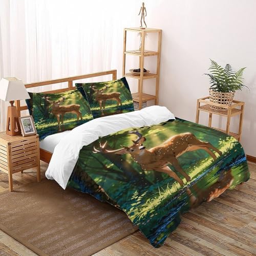 DOXLITVT Hirsch Wald Bettwäsche-Sets 3 Teilig Bettbezüge Animal Themes Wildlife Mit Kissenbezügen Betten Set Für Jugendliche Kinder Schlafzimmer Double?200x200cm? DOXLITVT Hirsch Wald Bettwäsche-Sets 3 Teilig Bettbezüge Animal Themes Wildlife Mit Kissenbezügen Betten Set Für Jugendliche Kinder Schlafzimmer Double?200x200cm?