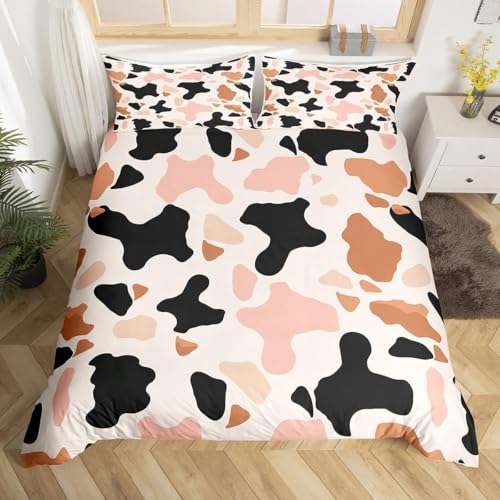 Kuhdruck Bettwäsche 135x200 Landhausstil Bettbezug 3D Weiche Mikrofaser 3 Teilig Bettwäsche-Sets mit Reißverschluss und 2 Kissenbezüge 80x80 cm J.380