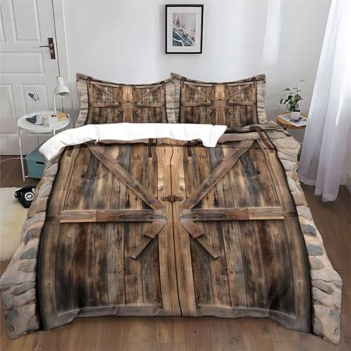 Srigzcaly Retro Bettwäsche 135 x 200 cm 3teilig, Nordische KunstholztüR WendeBettwäsche-Sets mit Reißverschluss - Schlafzimmer Deko- Weiche Bügelfreie Microfaser Bettbezug mit 2 Kissenbezüge 80×80cm