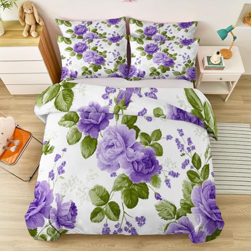 Generisch Bettbezug 135 x 200 cm, Weiß Klassisch Vintage Aquarell Blumen Rose Bettwäsche, Wende Microfaser bettwäsche für Jungen Mädchen Bettbezug mit 2 Kissenbezügen - Kinder & Teenager Geschenk