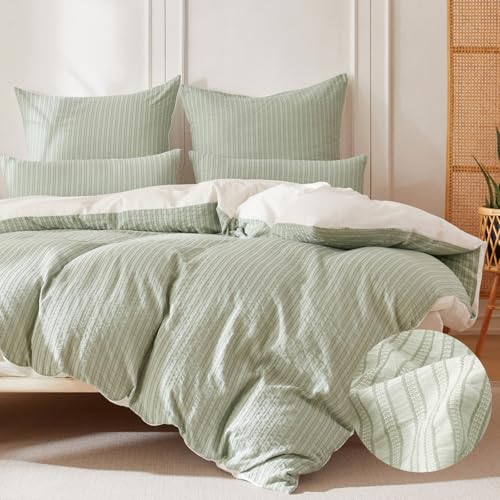 SOULFUL Bettwäsche 135x200 4Teilig Baumwolle Gestreift, Textur Bettwäsche-Set Enthält 2 Bettbezug 135x200 und 2 Kissenbezug 80x80, Bequem und Atmungsaktiv, Öko-Tex 100 Zertifiziert, Salbei Grün SOULFUL Bettwäsche 135x200 4Teilig Baumwolle Gestreift, Textur Bettwäsche-Set Enthält 2 Bettbezug 135x200 und 2 Kissenbezug 80x80, Bequem und Atmungsaktiv, Öko-Tex 100 Zertifiziert, Salbei Grün