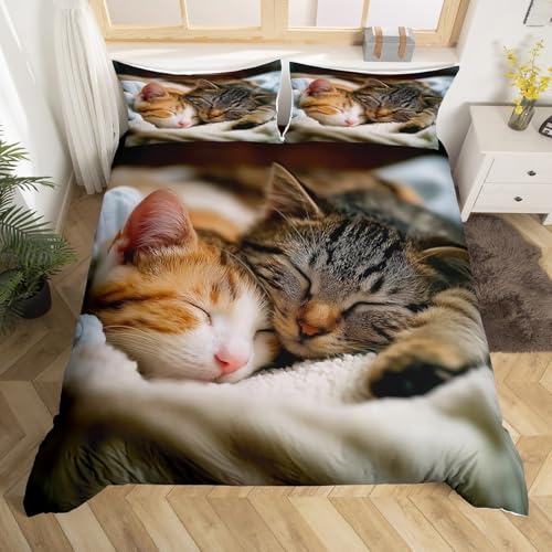 Homemissing Katze Bettwäsche Set 135x200cm Katzen drucken Bettwäsche-Set für Jungen Mädchen süßes Kätzchen Bettbezug Set 2 Stück Tier Dekor atmungsaktive weiche leichte Mikrofaser