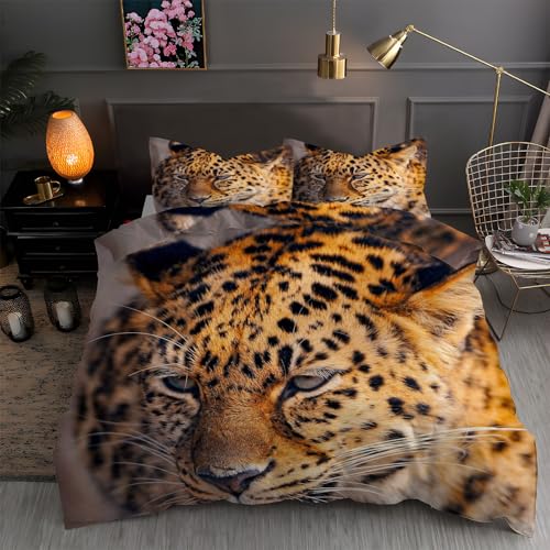 BettwäSche 155x220 Leopard Bettbezug 155x220 3 Teilig mit ReißVerschluss Wild Weich und bügelfrei BettwäSche-Sets - WendebettwäSche mit 2 Kissenbezug 80x80