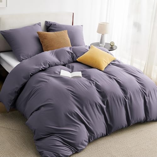 BEDSURE Bettwäsche 200x200 3teilig Grauviolett - 1 Bettbezug 200x200 cm + 2 Kissenbezüge 80X80 cm, ÖKO-TEX Bettwäsche-Sets Violett Polyester Mikrofaser mit Reißverschluss