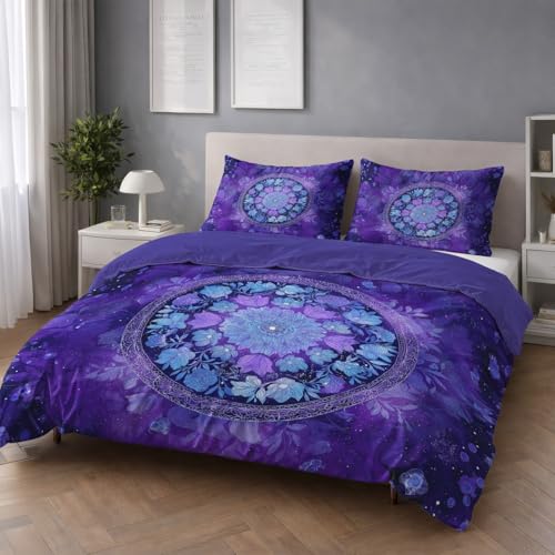 Bettwäsche 135 x 200 cm 2teilig Violett - Bettbezug 135 x 200 cm 2er Set mit Kissenbezüge 80x80 cmAtmungsaktiv Leicht Anti-Pilling bettwäsche mit Reißverschluss Prunkvoll Pflanzen Blumenmuster