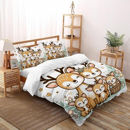 XIKMLSID Hirsch Bettwäsche 3-Stück-Set,Mikrofaser,3 D niedliche Tiere Weich Und Komfortabel 100% Baumwolle Für Erwachsene Und Kinder Geeignet Double?200x200cm?