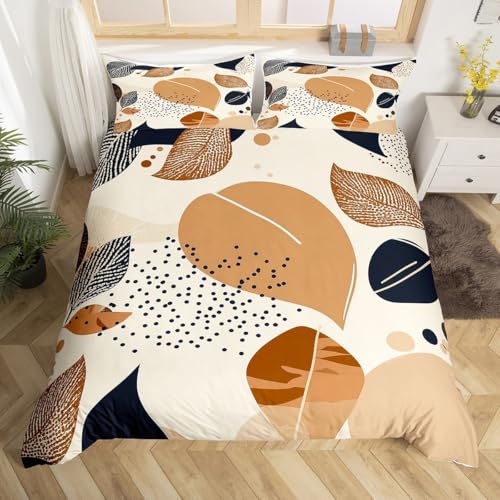 Homewish Mid Century Bettbezug 135x200 Boho Blätter Pflanze Bettwäsche set Schwarz Braun Beige Tröster Abdeckung Ästhetik Raumdekoration Moderne Mode Botanische Bett Set für Kinder Teenager Erwachsene