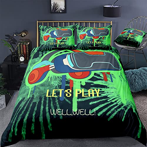 AY-FSshine Gaming-Bettwäsche-Set, Gamer-Zimmer-Dekor, Spieler-Bettbezug für Jungen, VR-Videospiele, 3-teiliges Bettwäsche-Set in voller Größe – enthält 1 Bettbezug und 2 Kissenbezüge (ohne Bettdecke)