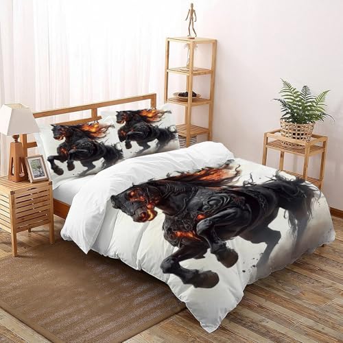 AutumnWinds Dunkel Pferd Bettwäsche-Sets 3 Teilig Für Jungen Und Mädchen 3D Druck Fabelwesen Microfaser Mit Reißverschluss Und Kissenbezug Double?200x200cm? AutumnWinds Dunkel Pferd Bettwäsche-Sets 3 Teilig Für Jungen Und Mädchen 3D Druck Fabelwesen Microfaser Mit Reißverschluss Und Kissenbezug Double?200x200cm?