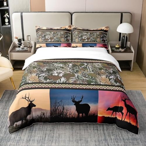 Rentiermuster Bettwäsche 155x220 Landhaus Bettbezug 3D Weiche Mikrofaser 3 Teilig Bettwäsche-Sets mit Reißverschluss und 2 Kissenbezüge 80x80 cm I.2038