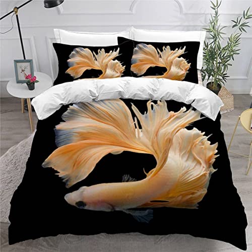 VASENA Bettwäsche Fisch Schwarz Bettwäsche 135x200 Kinder Wasserlebewesen Bettbezug Set Weich Microfaser Kinderbettwäsche 3 Teilig Mit ReißVerschluss Mit 2 Kissenbezug 80x80 cm