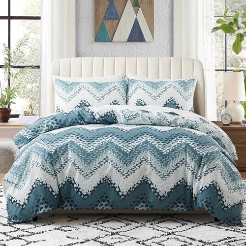 VOGIAY Aqua Wellen Bettwäsche 4teilig - Türkis Weiß Farbverlauf - Weicher Mikrofaser 2 Bettbezug 135x200 & 2 Kissenbezug 80x80 - Maritime Schlafzimmer Deko