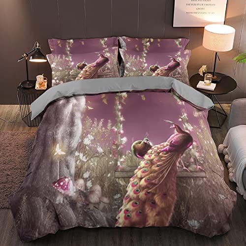 YYZBS BettwäSche 155x220 dunkelrote Eule Bequemer Mikrofaser-Bettbezug Mit ReißVerschluss?Pflegelei cht Bettbezug 155x220 Und 2 Kopfkissenbezug 80x80?Geeignet FüR Erwachsene Und Kinder