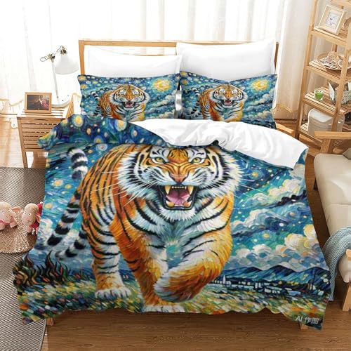 PXBDUASIE Bengalischer Tiger Bettbezug Bettwäsche-Sets Kinderbettwäsche Reißverschluss Mit Kissenbezug Betten Set Für Jugendliche Kinder Schlafzimmer Single?140x200cm?