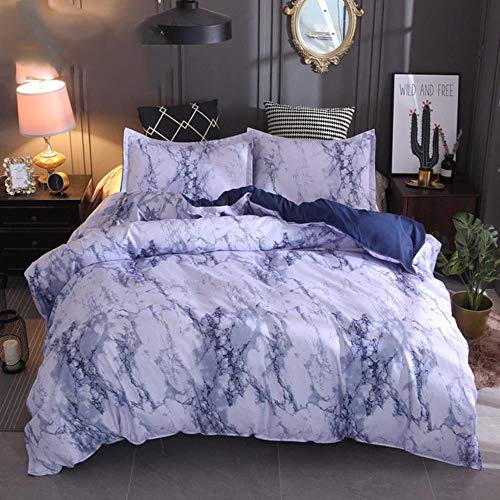 PENVEAT Moderne Marmor Druck Tröster Bettwäsche Set Weiß Schwarz Bettbezug Einzel Doppel Königin King Size Bettwäsche Bettbezüge, Blau, EU Doppel (3 STÜCKE)