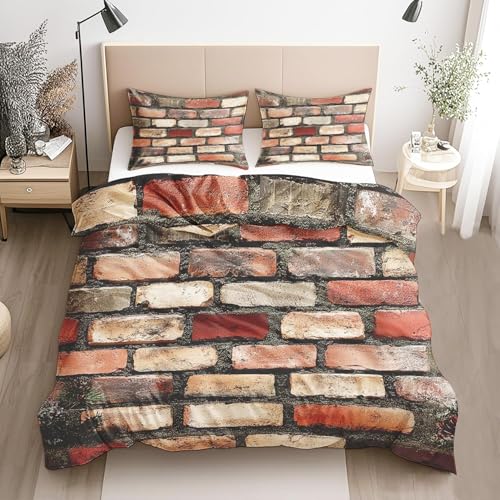 Bettwäsche 155x220 Rote Backsteinmauer Bettbezug 155 x 220 cm 3 Teilig Wendebettwäsche 3D Retro-Landhausstil Weich Mikrofaser Bettwäsche-Sets mit Reißverschluss und 2 Kissenbezüge a.1152 Bettwäsche 155x220 Rote Backsteinmauer Bettbezug 155 x 220 cm 3 Teilig Wendebettwäsche 3D Retro-Landhausstil Weich Mikrofaser Bettwäsche-Sets mit Reißverschluss und 2 Kissenbezüge a.1152