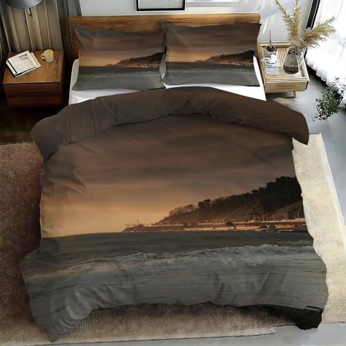 Bettwäsche 200x220 Romantisch Bettbezug 200x220 Sonnenuntergang Am Meer Bettbezug mit 2 Kissenbezüge 80x80cm, Bettwäsche-Sets Microfaser mit Reißverschluss b2369