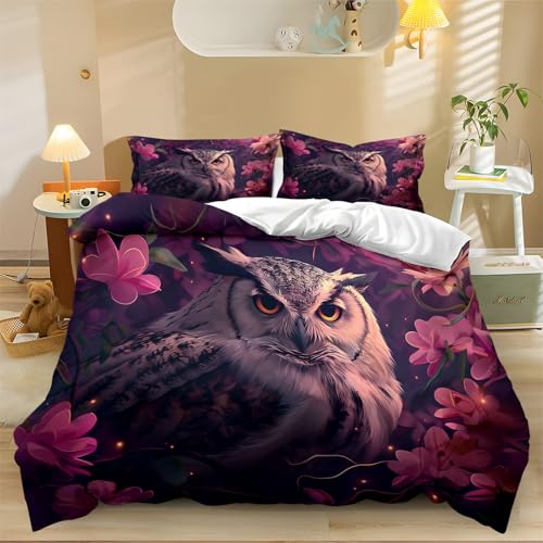 Schöne Eule Bettwäsche Bettbezug Mehrfarbig Bettbezug Bettwäsche mit Reißverschluss Bettbezüge mit Kissenbezug modisches Bettset für Jungen Mädchen 135 x 200 cm