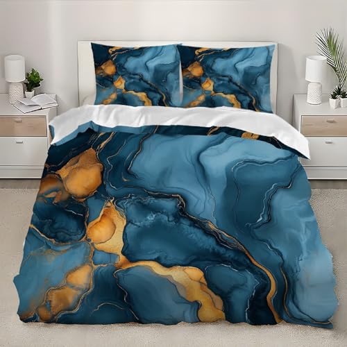 3D Bettwäsche200x200 cm Weich Mikrofaser Marmor Fluid Art 3teilig Bettbezug mit Reißverschluss Hypoallergen mithochwertigen Hellblau Bettwäsche-Sets für Kinder Jugend