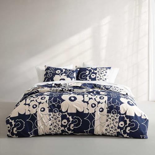 MARIMEKKO Bettwäsche-Set für Doppelbett/Queen-Size-Bet t, hochwertige Baumwoll-Bettwäsche mit passenden Kissenbezügen, Florale Heimdekoration (Unikko Kollaasi Blue, Full/Queen)