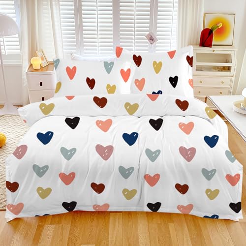 Gohytal Bettwäsche 135x200, Bettwäsche Bunte Herzen Aesthetic Herzen mit Reißverschluss Mikrofaser Clean Girl Herzmotiv Bettbezug Set Geburtstagsgeschenfür Mädchen Frauen Weihnachten
