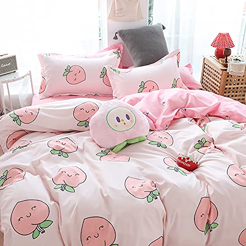 Nayoroom Bettwäsche 135x200 Rosa Pfirsich Motiv Kawaii Bettbezug Set Pink Peach Weiche Microfaser Wendebettwäsche und Kissenbezug 80x80 cm Reißverschluss