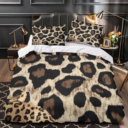 VOXYTMLWG Leopard Druck Weich 3D Gedruckt Leuchtend Faux Leopard Bettbezug Bettwäsche 3 Teilig mit Reißverschluss Hautfreundlich for Erwachsene,Frauen,Mädche n,Kinder Single?140x200cm?