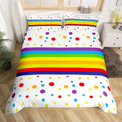 Bettwäsche 155x220 Bunte Streifen und Punkte Bettwäsche-Sets Mädchen Bettbezug mit Reißverschluss 3D Weiche Mikrofaser Bettbezüge mit 2 Kissenbezüge 80x80 cm A-159 Bettwäsche 155x220 Bunte Streifen und Punkte Bettwäsche-Sets Mädchen Bettbezug mit Reißverschluss 3D Weiche Mikrofaser Bettbezüge mit 2 Kissenbezüge 80x80 cm A-159