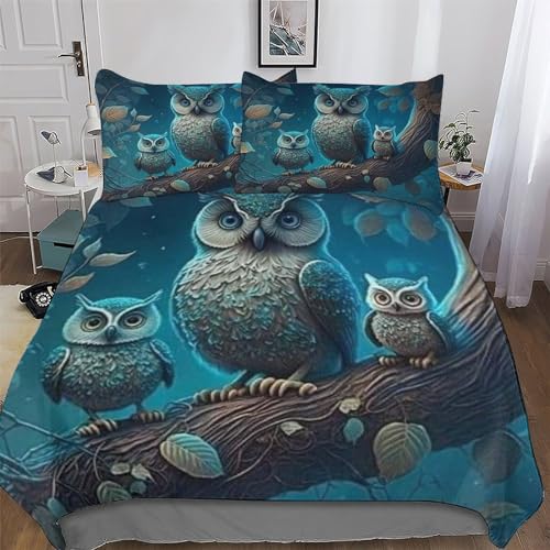 PAZZK Eule Bettwäsche 2teilig - Bettbezüge Sets Mit Kissenbezug, Weich Bettbezug Aus Mikrofaser Für Jungen Mädchen Schlafzimmer Atmungsaktiv Bettdeckenbezug Single (135x200cm)