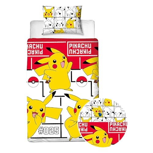 My sweety pop Bettwäsche – Pokémon – Pikachu – 2-teilig – Kinder – Bettbezug für Jungen – wendbar – 140 x 200 cm – Kissenbezug – 70 x 90 cm – Bettwäsche – 100 % Baumwolle – Geschenkidee