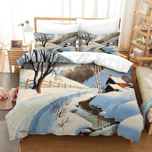 XPASHIQWC Winter Schnee Landschaft 3D Druck Bettwäsche Set Landhaus Mit Verstecktem Reißverschluss, Mikrofaser Für Moderne Schlafzimmer Dekoration Single?140x200cm? XPASHIQWC Winter Schnee Landschaft 3D Druck Bettwäsche Set Landhaus Mit Verstecktem Reißverschluss, Mikrofaser Für Moderne Schlafzimmer Dekoration Single?140x200cm?