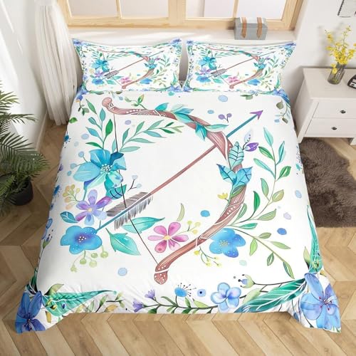 SJSXWQN Bettwäsche 155x220 Pfeil Und Bogen Bettwäsche-Set mit Reißverschluss Schließung für Kinder Jugendliche Weicher Atmungsaktive Mikrofaser Bettbezug + 2 Kopfkissenbezug 80x80 cm