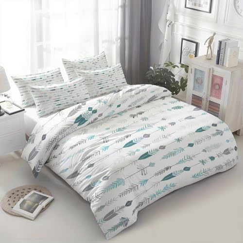 XCQHZYQ Bettwäsche 200x220 cm 3teilig Weiß Bettwäsche Sets Böhmen Pfeil Microfaser Wendebettwäsche, Weich Bügelfrei Bettbezug mit 2 Kissenbezug, mit Reißverschluss