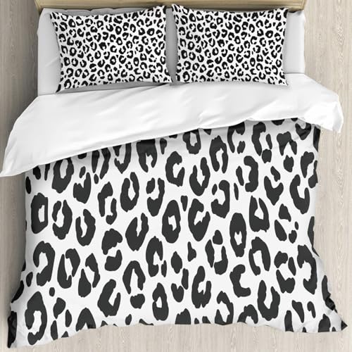 MJNLYDAO Sleeptime 100% Baumwolle Bettwäsche - Bettbezüge mit Reißverschluss - Set mit 2 Kissenbezüge,Panther Leopard Maserung Schwarz-Weiß Öl,200x228 cm