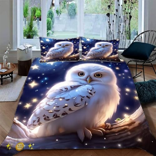 Ruiqieor Bettwäsche 135x200cm,Niedliche Eule Motiv Bettbezüge 3teilig Microfaser-Baumwolle Bettbezug mit Reißverschluss und 2 Kopfkissenbezug für Jungen Mädchen Komfort?#4?