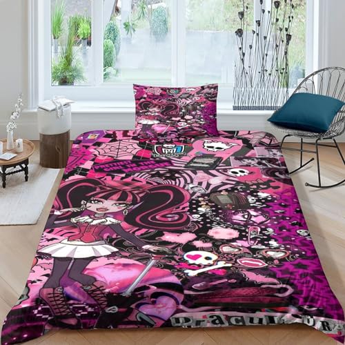 GIOSBR Monster High 3D Gedruckter Bettbezug Set Bettwäschegarnitur Für Kinder Mädchen Jungen Weich Microfaser Und Kissenbezüge Reissverschluss Bettwäsche 2 Teilig Single?135x200cm?