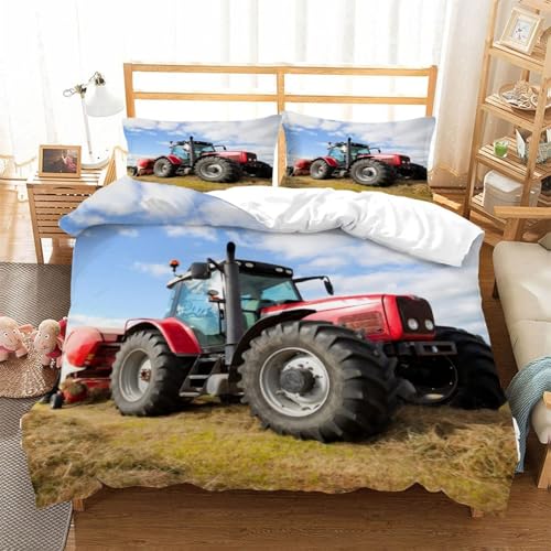 CHCHNXY Bettwäsche 200x200,Traktor 3 Teilig Weich Und Atmungsaktiv Bettwäsche-Set,Für Jugendliche Erwachsene 1 Bettbezüge Mit Reißverschluss Und 2 Kissenbezug 80x80cm