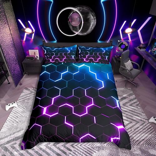 Homewish Honeycomb Bettbezug Set 135x200cm für Kinder Erwachsene Teenager,Waben Blau Violette Farbverlauf Bettwäsche für Mädchen Frauen,Coole Geometrische Schwarze Bettwäscheset Moderne Heimdekor Homewish Honeycomb Bettbezug Set 135x200cm für Kinder Erwachsene Teenager,Waben Blau Violette Farbverlauf Bettwäsche für Mädchen Frauen,Coole Geometrische Schwarze Bettwäscheset Moderne Heimdekor