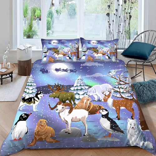 MOXINO 3D Weihnachten Bettwäsche 135x200 cm 4teilig Winter Thema Bettwäsche für Kinder Leicht Mikrofaser Bettbezug Sommer Weiche Bettbezüge mit 2 Kissenbezüge 80x80?Motiv 6-14?