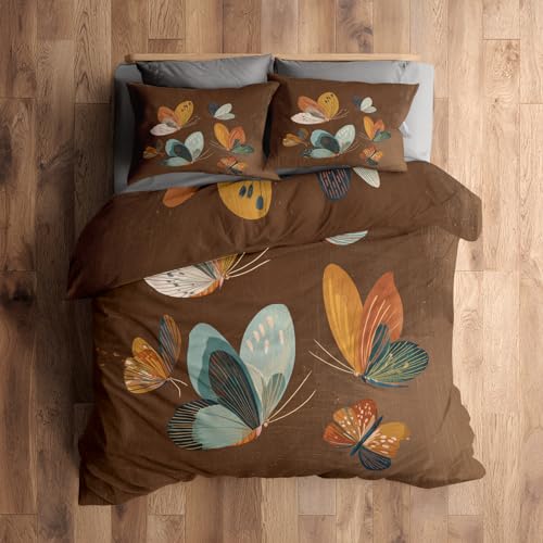 Generisch 220x240 Bettwäsche Schmetterling Bettbezug - 3tlg, 2 Kissenbezug 80x80, Kunst Muster, Schlafzimmer Deko, Weiche Mikrofaser Wendebettwäsche mit Reißverschluss - OI478
