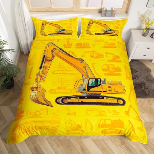 Homewish Bagger 135x200 Bettwäsche Sets Cartoon Auto Kinder Bettbezug für Jungen Mädchen Baumaschinen LKW Tröster Abdeckung Ausrüstung Traktor Bettbezug Ngineering Fahrzeug Druck Bettwäsche