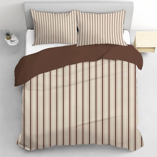 TDNEKMCA Bettwäsche 135x200cm Microfaser 2teilig - Bettwäsche-Sets Braun Bettbezug mit 1 Kissenbezüge 80x80 cm, Wendebettwäsche Bedding Streifen Landhausstil Muster mit Reißverschluss