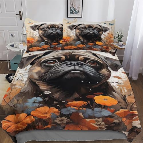 AASWDDS Mops Bettwäsche 3D Bettbezug Für Jungen Mädchen 2 teilig Bettbezüge Atmungsaktive Mikrofaser Deckenbezug Mit Kissenbezug Single(135x200cm)