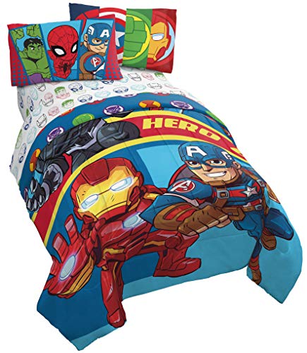 Marvel Super Hero Adventures Bettwäsche-Set für Doppelbett, 4-teilig, inkl. wendbarer Bettdecke und Bettlaken, Avengers – superweiche, lichtbeständige Mikrofaser – offizielles Marvel-Produkt